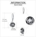 wholesale 925 Sterling Silver Black Enamel Floral Leverback Earrings with CZ Center (Rose)-0-4