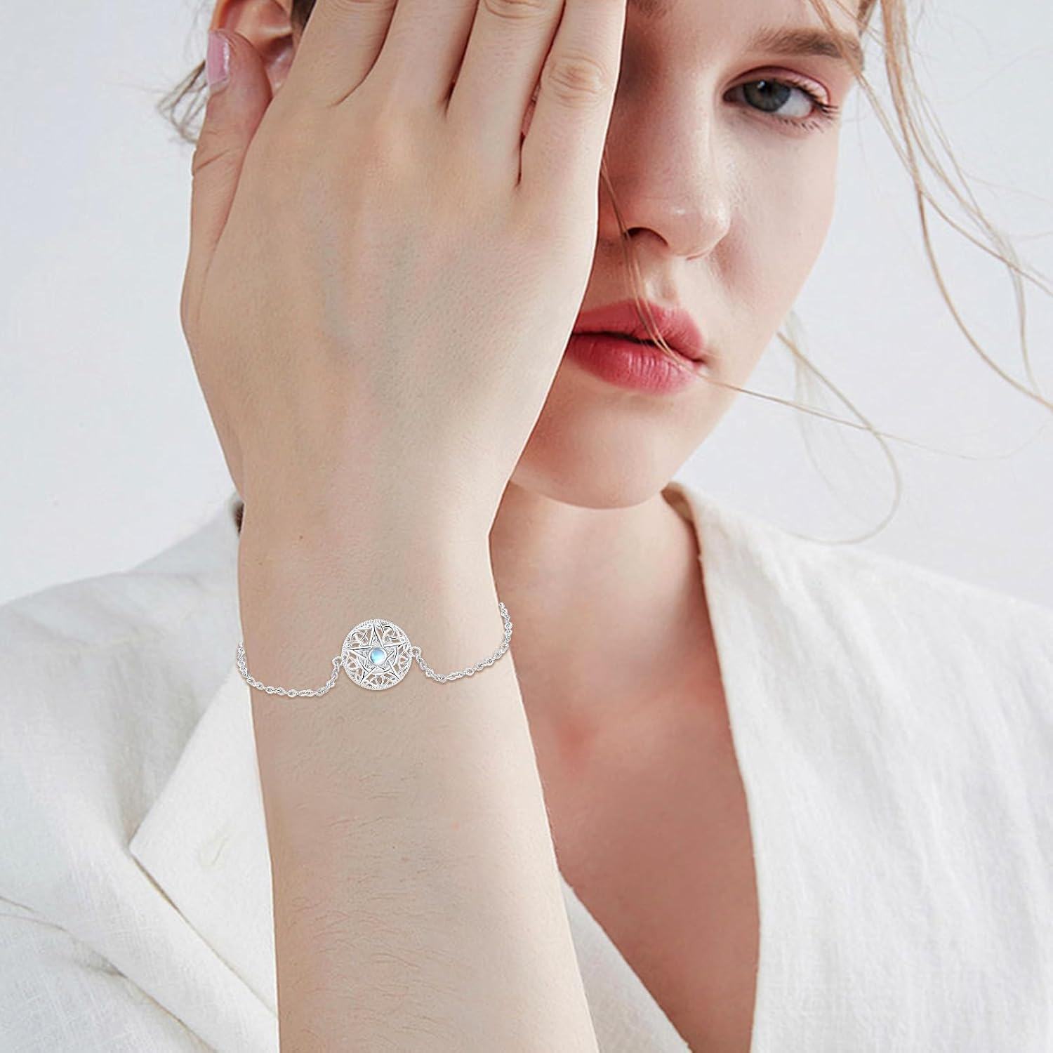 wholesale 925 Sterling Silver Round Celtic Knot Moonstone Adjustable Bracelet - Irish  for Women-0-3