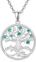 wholesale 925 Sterling Silver Round Cut Emerald & Blue Sapphire Tree Of Life Pendant Necklace 45cm Chain Length-0-0