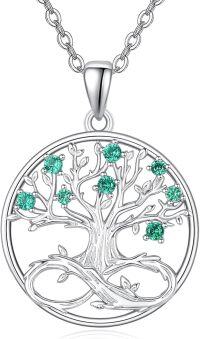 wholesale 925 Sterling Silver Round Cut Emerald & Blue Sapphire Tree Of Life Pendant Necklace 45cm Chain Length-Green Cubic Zirconia