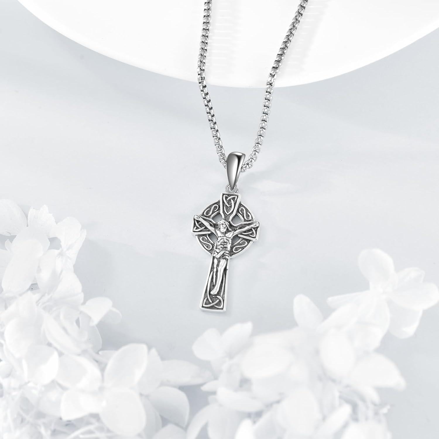 wholesale 925 Sterling Silver Crucifix Pendant Necklaces for Men & Women - Vintage Jesus Christ s 45cm Chain Length-0-3