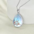 wholesale 925 Sterling Silver Teardrop Opaline Glass Cats Pendant Necklace - Wiccan Jewelry for Women-0-2