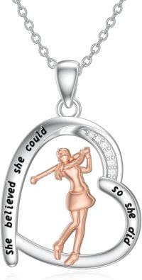 wholesale 925 Sterling Silver Heart-Shaped Pendant with Rose Gold Tennis Player Charm and Cubic Zirconia - Perfect Gift for Sports Enthusiasts-Golf