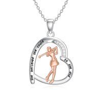 wholesale 925 Sterling Silver Heart-Shaped Pendant with Rose Gold Tennis Player Charm and Cubic Zirconia - Perfect Gift for Sports Enthusiasts-Golf