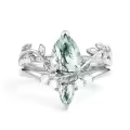 TOUPOP 10k 14k 18k Gold Sterling Silver Moss Agate Moissanite Pear Bridal Wedding Ring Set-0-0