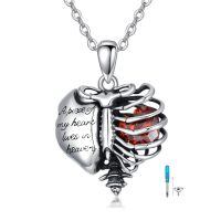 wholesale 925 Sterling Silver Cremation Jewelry Heart Urn With Sky Blue Crystal Pendant-1-January