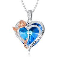 wholesale 925 Sterling Silver Crystal Rose Heart Initial Necklace for Women-J