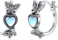 wholesale  Sterling Silver Moonstone Retro Sunflower Rose Feather Cross Butterfly Hoop Earrings for Women Gifts -Butterfly