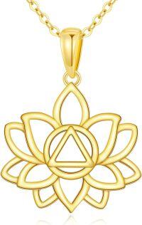 wholesale 14K Gold Moonstone Lotus Pendant Necklaces for Women Yoga Meditation Gifts Spiritual Jewelry 23cm Chain Length-Alcoholics Sobriety