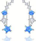 wholesale 925 Sterling Silver Blue Opal CZ Star Ear Climber Earrings for Women Girls -0-0