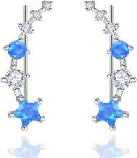 wholesale 925 Sterling Silver Blue Opal CZ Star Ear Climber Earrings for Women Girls -Blue Opal
