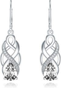 wholesale 925 Sterling Silver 12 Months Birthstone Celtic Knot Drop Leverback Earrings-Clear White