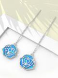 wholesale 925 Sterling Silver Blue Leaf Long Chain Earrings-0-5