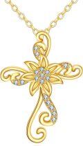 wholesale 14K Gold CZ Flower Cross Pendant Necklaces for Women s-0-0