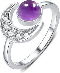 wholesale 925 Sterling Silver Moon Ring Crescent Open Adjustable Gift for Women-Amethyst