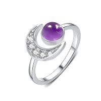 wholesale 925 Sterling Silver Moonstone Crescent Rings Wholesale With Diamonds-Amethyst