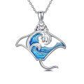 wholesale 925 Sterling Silver Manta Ray Pendant With Blue Enamel Waves-0-0