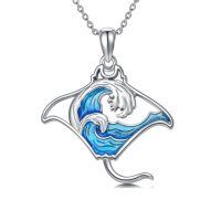wholesale 925 Sterling Silver Manta Ray Pendant With Blue Enamel Waves-Wave