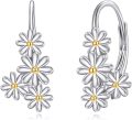wholesale 925 Sterling Silver Triple Daisy Drop Earrings with Gold Accents for Women-0-0