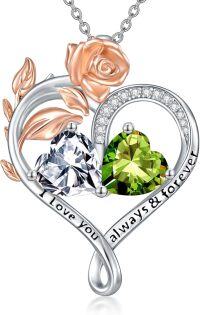 wholesale Sterling Silver Rose Quartz Heart Birthstone Necklace for Women Valentine s Day Gift-04-08-Apr-Aug Birhstones