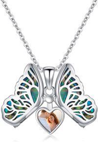 wholesale 925 Sterling Silver Abalone Shell Inlay Heart Photo Frame Butterfly Pendant Necklace for Women-locket