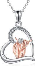 wholesale 925 Sterling Silver Highland Cow Heart Pendant Necklace s for Women-0-0