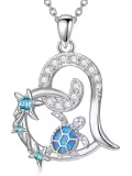 TOUPOP Sterling Silver Crystal Turtle Necklace Mother Daughter Gift-0-0