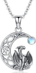wholesale 925 Sterling Silver Dragon Crescent Moon and Star Pendant with Rainbow Quartz Stone-0-0