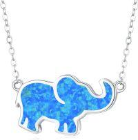 wholesale 925 Sterling Silver Blue Fire Opal Elephant Pendant Necklace Good Luck Charm s for Women Girls-Blue