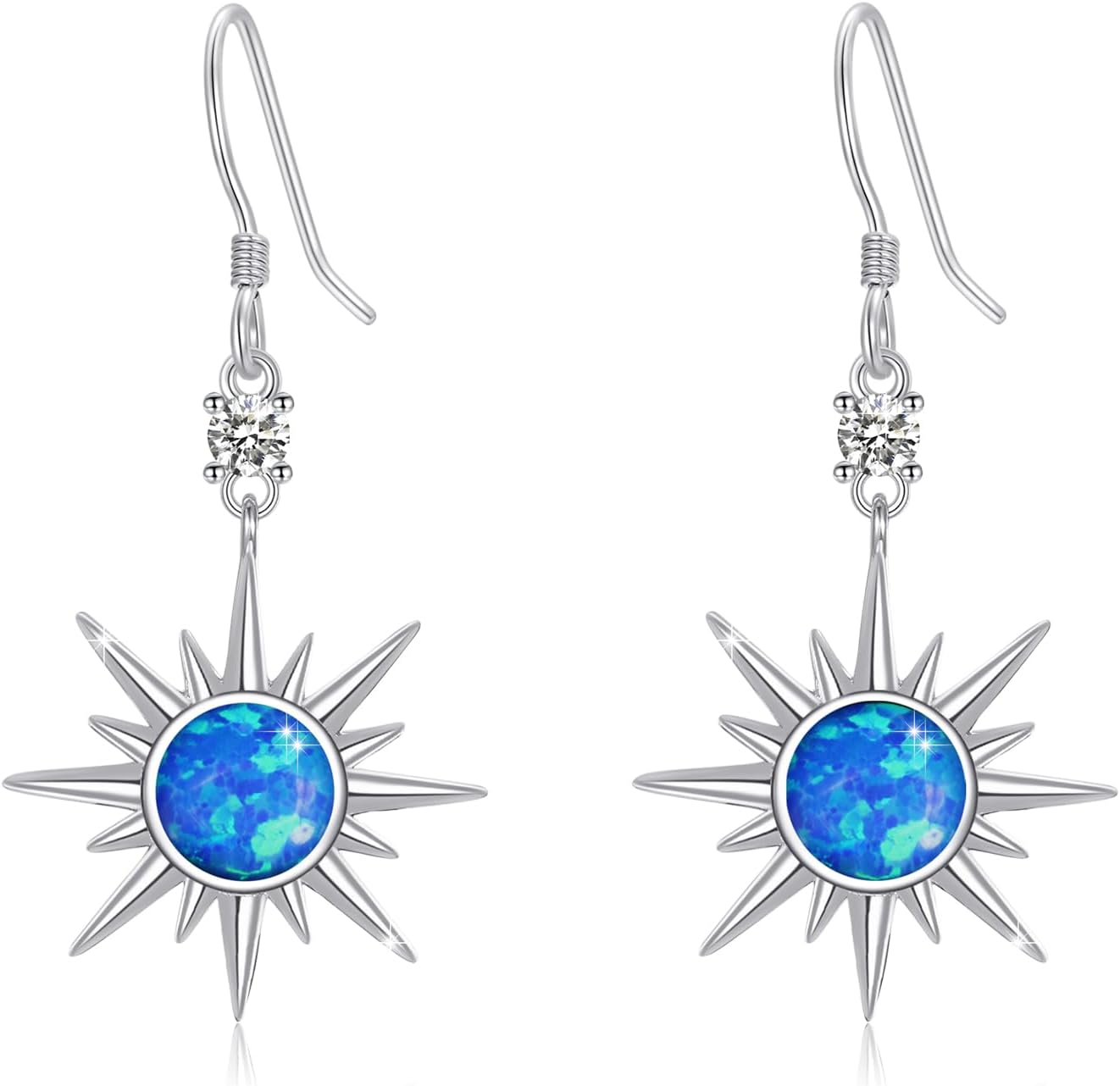 Sterling Silver Sun Earrings for Women Sun Pendant Drop Earrings Sunshine Jewelry Gift-Sun Earrings - Blue Opal