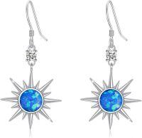 wholesale 925 Sterling Silver Blue Opal Starburst Dangle Earrings - Sunlight Inspired s for Her-Sun Earrings - Blue Opal