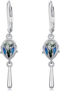 wholesale 925 Sterling Silver Blue Moss Agate Mermaid Tail Drop Dangle Earrings for Women and Girls-Silver