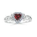 wholesale 925 Sterling Silver Heart-shaped Ruby Rings Wholesale With Zircon Halo Design-0-0