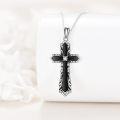 wholesale 925 Sterling Silver Black Onyx and Cubic Zirconia Celtic Cross Pendant Necklace for Women Men Christian Catholic Faith Gift-0-3