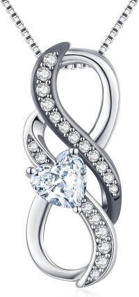 wholesale  925 Sterling Silver & White Gold Plated Heart Birthstone Necklace with Infinity Symbol for Women - Hypoallergenic, Adjustable Chain, Meaningful Gift for Her-04-April