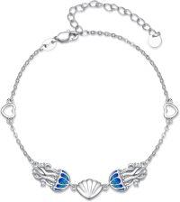 wholesale 925 Sterling Silver Blue Opal Shell Heart Charm Bracelet for Women-Jellyfish