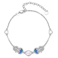 wholesale 925 Sterling Silver Blue Opal Shell Heart Charm Bracelet for Women-Jellyfish