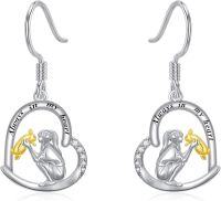 wholesale 925 Sterling Silver Hypoallergenic Rabbit Heart Drop Earrings with Cubic Zirconia and Always in my heart Inscription-bunny