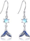 wholesale 925 Sterling Silver Mermaid Tail Earrings with Blue Enamel Ocean Beach s for Women-0-0