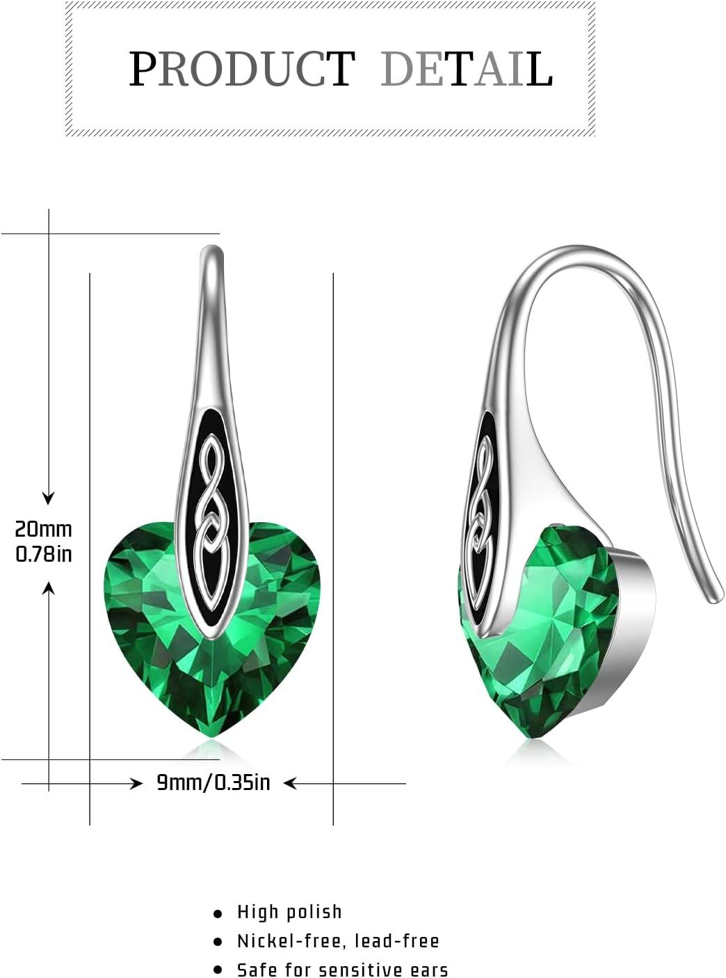 Sterling Silver Birthstone Celtic Dangle Drop Earrings Hypoallergenic Hook Irish Jewelry Gifts-0-6