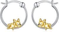 wholesale 925 Sterling Silver French Bulldog Hoop Earrings - Adorable Dog Gift for Her-French Bulldog-Gold