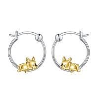 wholesale 925 Sterling Silver French Bulldog Hoop Earrings Wholesale Sleepy Dog Charm Jewelry-French Bulldog-Gold