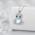 wholesale 925 Sterling Silver Moonstone Owl Pendant Necklace with Cubic Zirconia Accents and Leaf Design-0-1