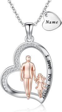 wholesale 925 Sterling Silver Heart Locket Necklace Wholesale Father Daughter Walk Together Photo Frame-01-02-Father Daughter+Name