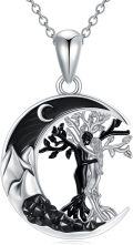 wholesale 925 Sterling Silver Black Onyx Tree of Life Love Couples Pendant Necklace 43mm-0-0