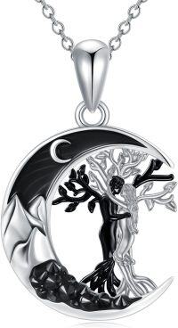 wholesale 925 Sterling Silver Black Onyx Tree of Life Love Couples Pendant Necklace 43mm-Coulp Hug-Tree-black white