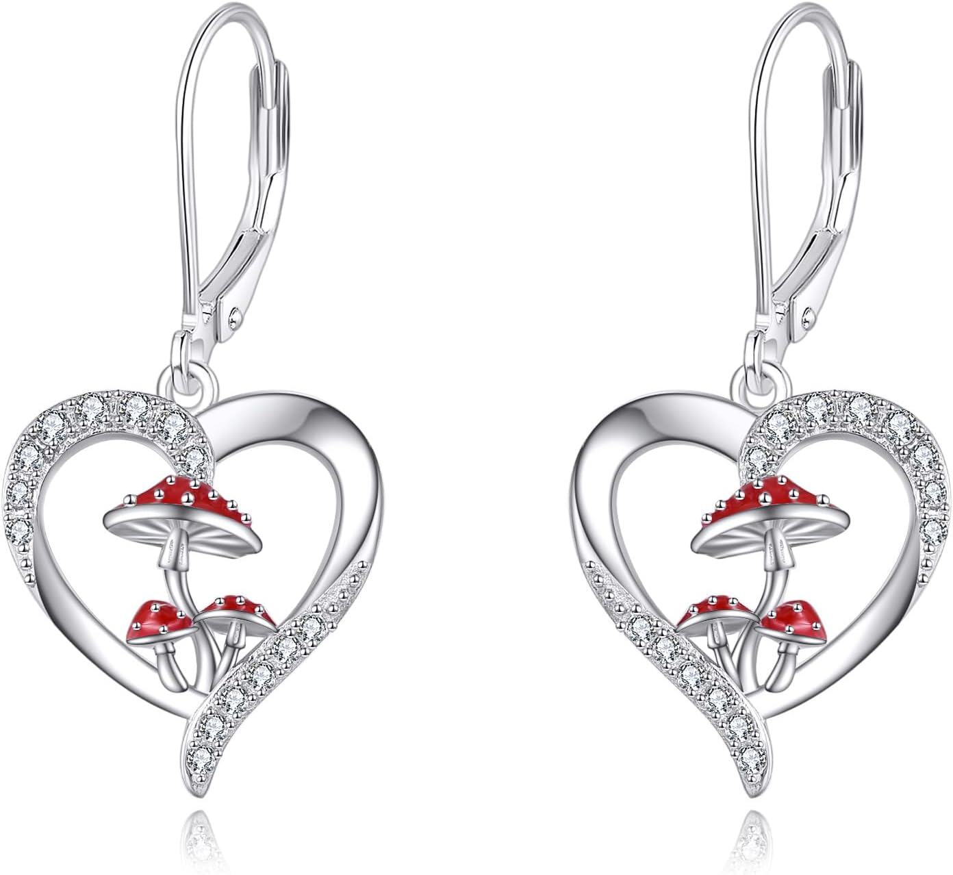  Sterling Silver Monkey Earrings Cute Animal Heart Dangle Jewelry Gifts for Women ( chars)-Mushroom