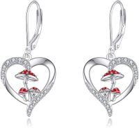 wholesale 925 Sterling Silver Mushroom Heart Drop Earrings - Cute Valentine's Day Gift for Her-Mushroom