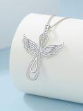 wholesale 925 Sterling Silver with 14k Gold Plating and Moissanite Angel Wing Cross Pendant Necklace - 18+2 inch Chain Length-0-3
