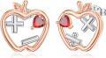 wholesale 925 Sterling Silver Heart-Shaped Red Crystal Apple Stud Earrings w/Book & Music Notes - Teacher Gift Jewelry-0-12